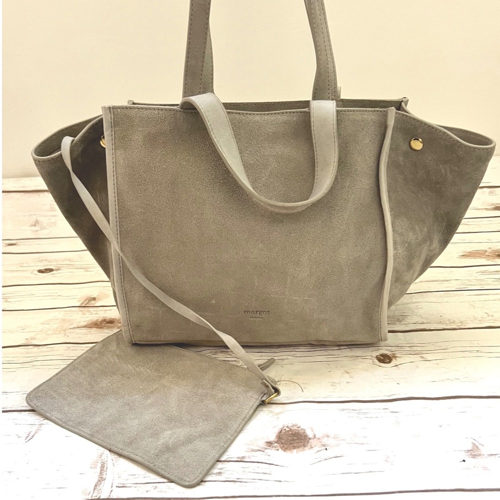 Margot New York NWOT Tote Bag Grey Suede Leather Winged Pouch OS